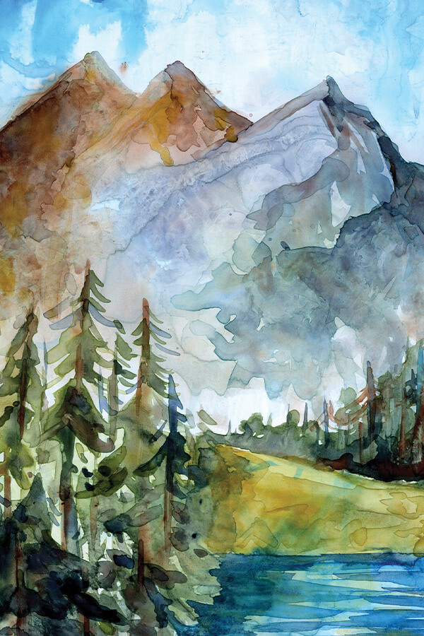 Watercolor Painting of Mountainside